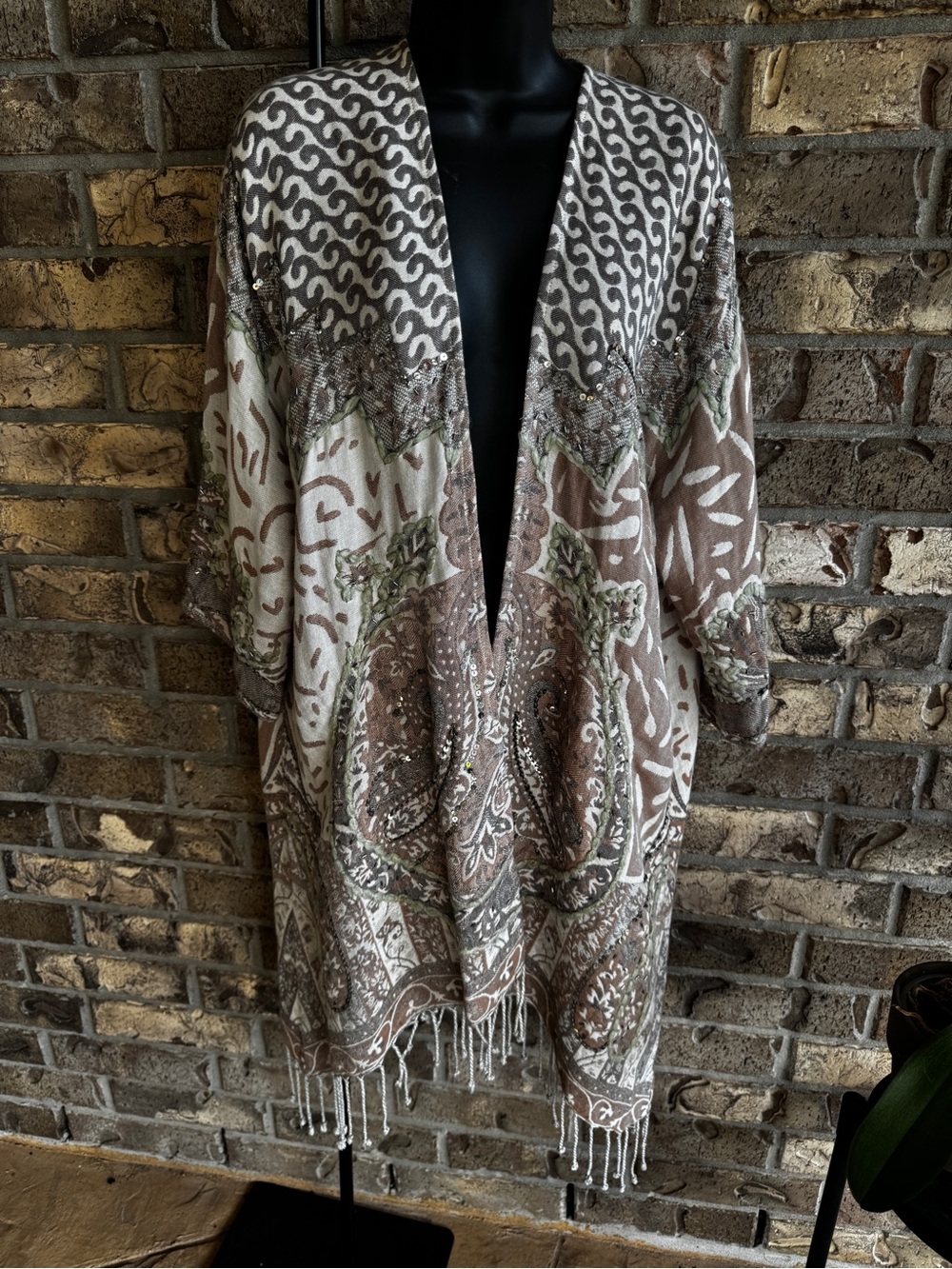 Soft Surroundings Chaucer Topper Duster Beaded Paisley Cardigan Embroidered L/XL